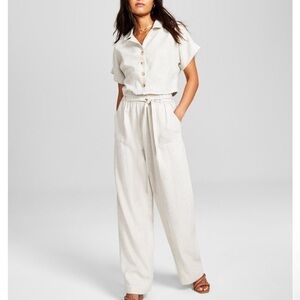 Now This New/tag XS High Rise Paperbag Beige Linen Viscose Wide Leg Pull on Pant